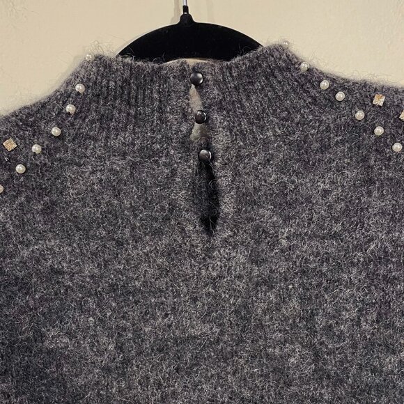 EUC Sezane Regina Rhinestone Pearl Mohair Wool Sweater Charcoal Small - Picture 6 of 9